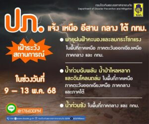 -ปภ.แจ้งจังหวัดในพื้นที่ภาคเหนือ-ภาคตะวันออกเฉียงเหนือ-ภาคก