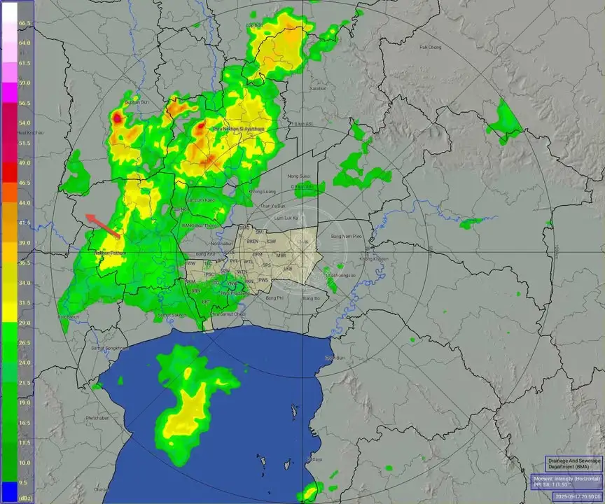 21:00-กรุงเทพมหานคร-ฝนตก-เล็กน้อยพื้นที่ฝั่งธนบุรี-เคลื่อนตัวทิศตะวั-|-2025-05-17-14:00:00