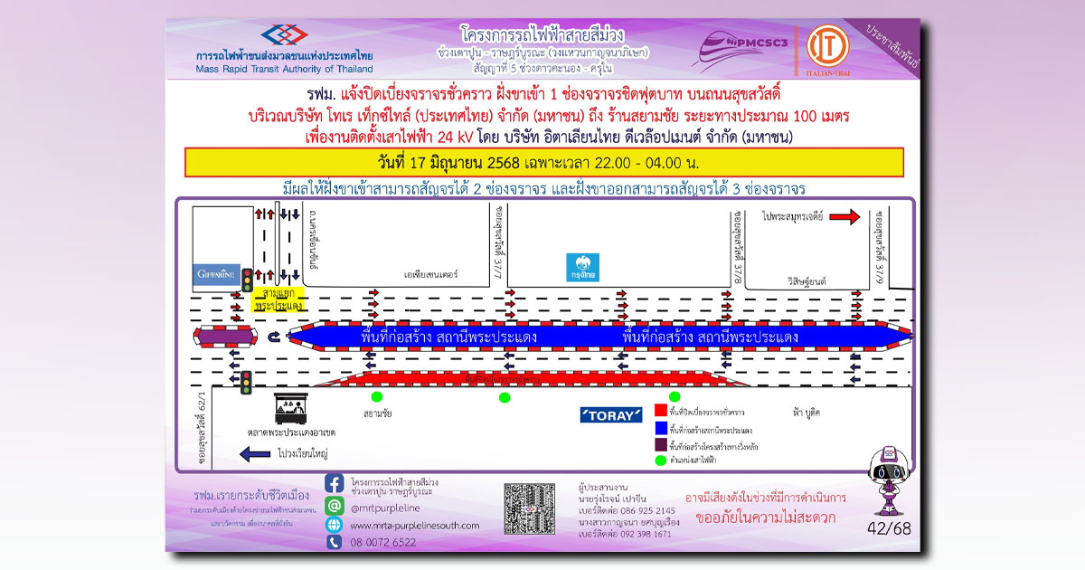การรถไฟฟ้าขนส่งมวลชนแห่งประเทศไทย-แจ้งปิดเบี่ยงจราจรชั่วคราว-ฝั่งขาเข้า-1-ช่องจราจรชิดฟุต-|-2025-06-16-02:forty-five:00