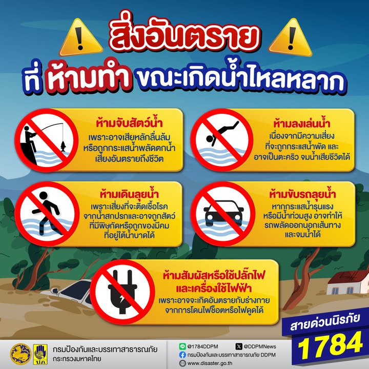ในช่วงฤดูฝนหลายพื้นที่มีความเสี่ยงต่อการเกิดน้ำไหลหลากได้-