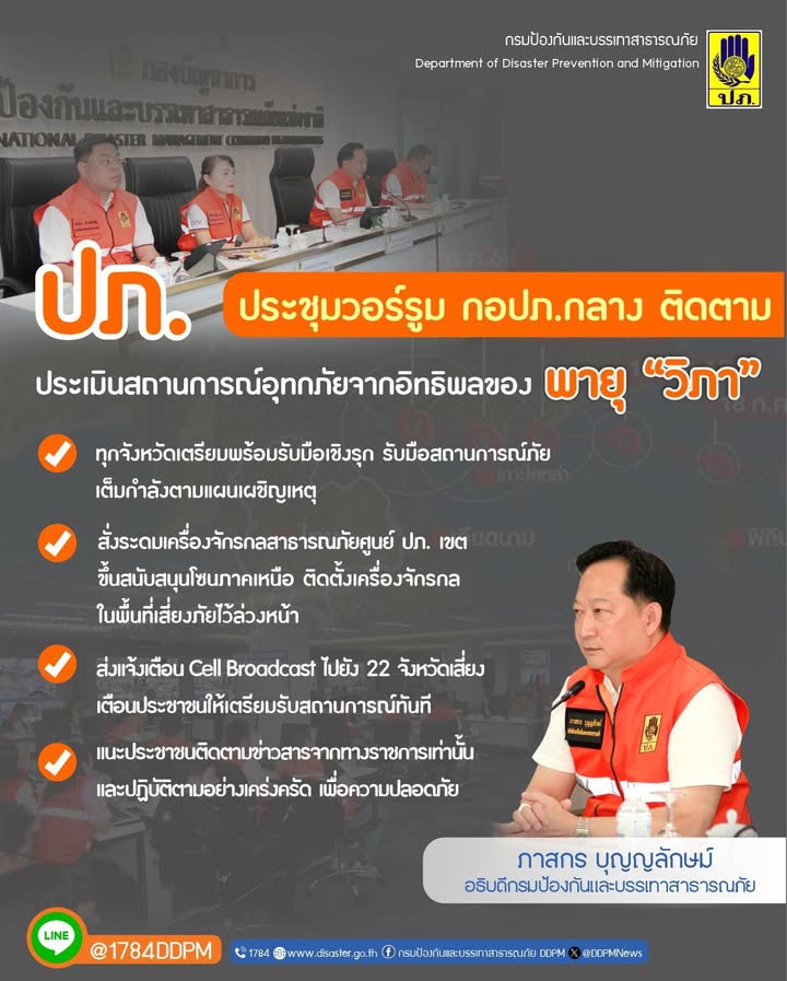 20-กค68-ปภ-ประชุมวอร์รูม-กอปภ.กลาง-ติดตามประเมินสถานการณ
