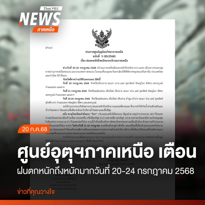ประกาศศูนย์อุตุนิยมวิทยาภาคเหนือ-ฉบับที่-5-(85/2568).-เรื่อ