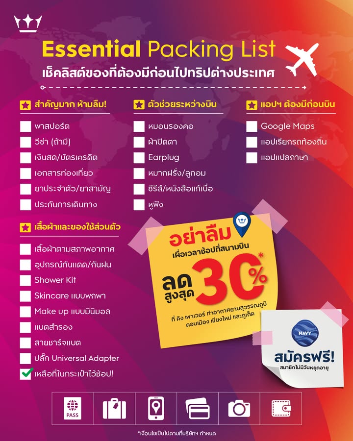 เช็คลิสต์จัดกระเป๋าก่อนไปเที่ยววันหยุดยาว