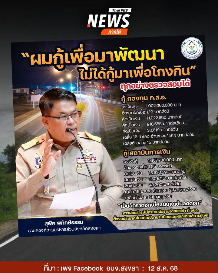 วันนี้(12-สค68)-องค์การบริหารส่วนจังหวัดสงขลา-เผยแพร่ภาพและข้อความนายสุพิศ-พิท
