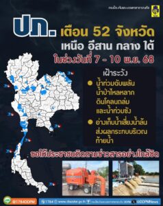 ปภ.แจ้งเตือน-52-จังหวัดภาคเหนือ-อีสาน-กลาง-และใต้-เฝ้าระวัง