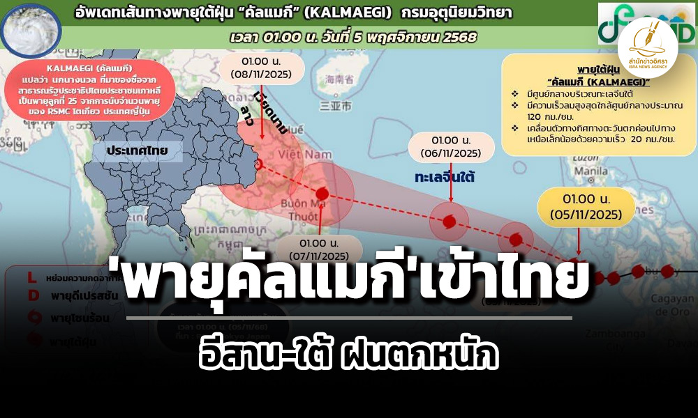 กรมประกาศ’พายุคัลแมกี’เข้าไทย-ส่งผลอีสาน-ใต้-ฝนตกหนัก-สธจัดทีมดูแลสุขภาพ-ประชาชน