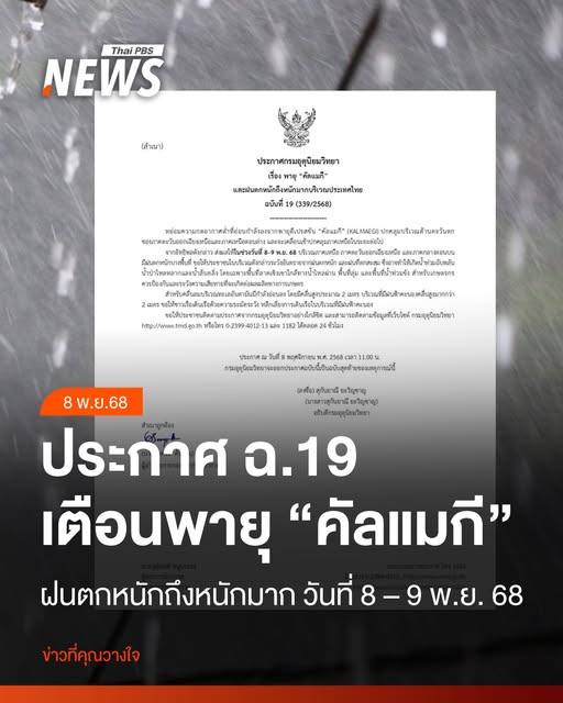 วันนี้-(8-พย.68)-กรมอุตุนิยมวิทยา-ประกาศ-ฉบับ-19-เตือนพายุ