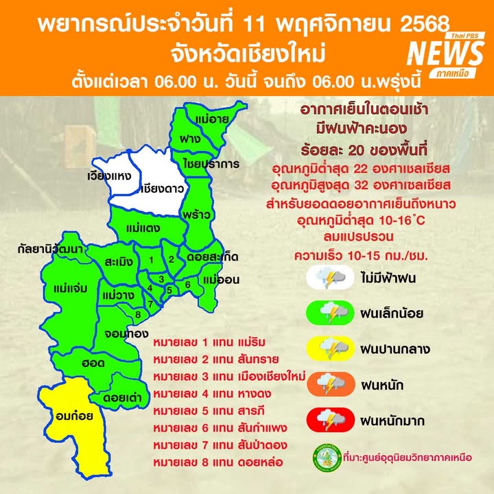 (11/11/68)-…ภาคเหนือมีฝนลดลง-แต่ยังคงมีฝนฟ้าคะนองบางแห่ง-โ