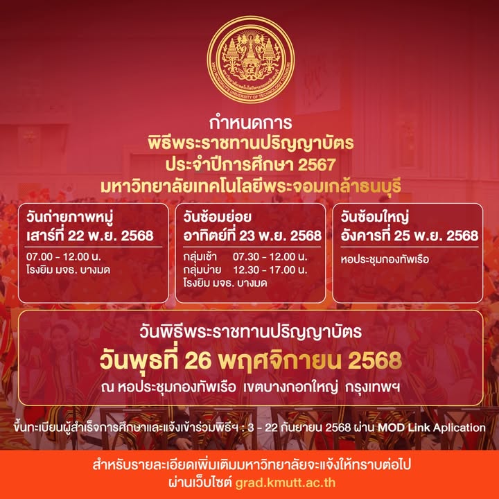 พิธีพระราชทานปริญญาบัตร-มหาวิทยาลัยเทคโนโลยีพระจอมเกล้าธนบุร-|-2025-11-25-00:34:00
