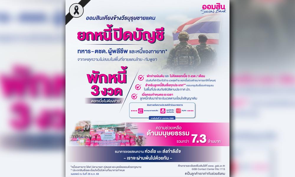 ออมสิน-เคียงข้างวีรบุรุษชายแดน-ยกหนี้ปิดบัญชี-ทหาร-ตชด.-ผู้พลีชีพ-รวมถึงหนี้ของทายาท