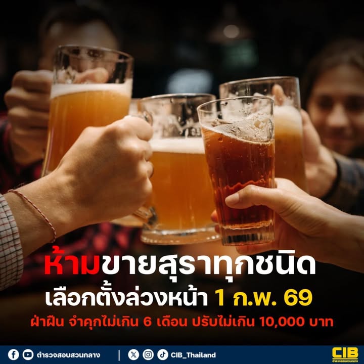 เลือกตั้งล่วงหน้า-1-กพ.69-ห้ามขายสุราทุกชนิด-ฝ่าฝืนปรับ–จำค