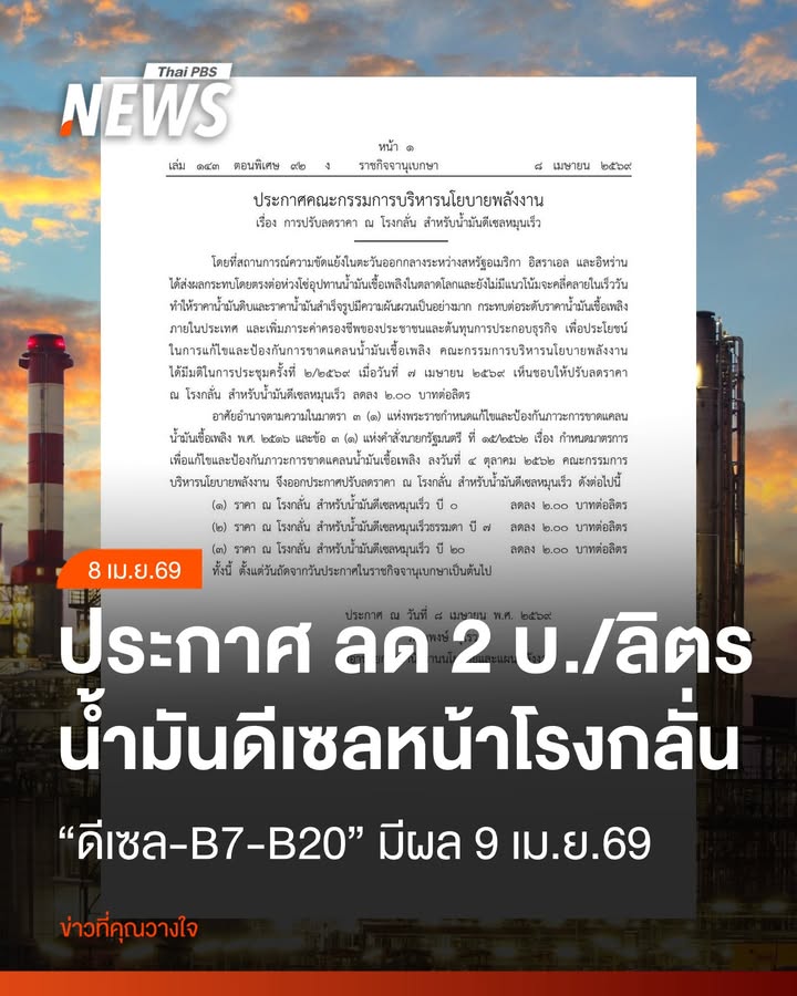 วันนี้-(8-เมย.69)-ราชกิจจานุเบกษา-เผยแพร่ประกาศลดราคาน้ำมัน