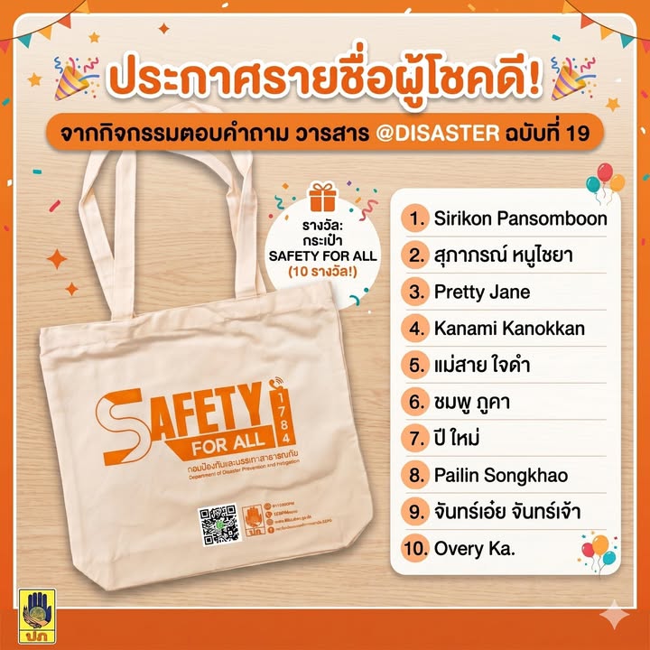 ประกาศรายชื่อผู้โชคดีจากกิจกรรมตอบคำถามกับวารสาร-@disaster-ฉ