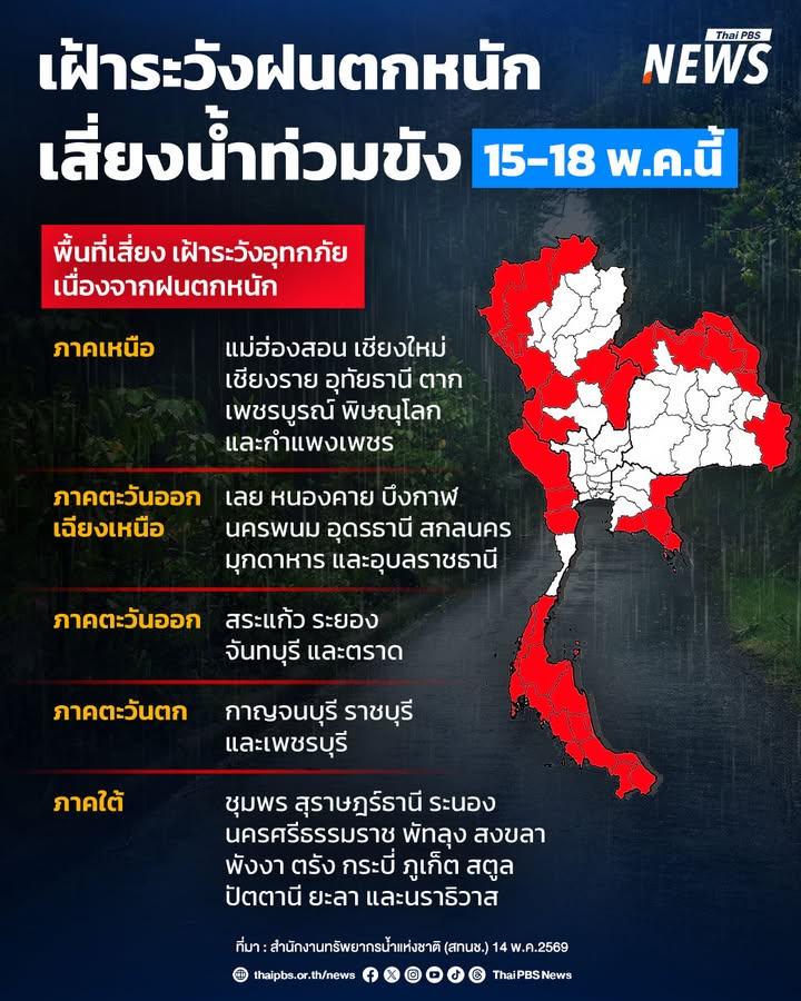 สทนชเตือน-37-จังหวัดเสี่ยงน้ำท่วมขัง-15-18-พค.2569-สาเหตุห
