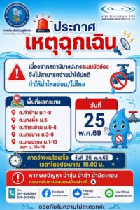 น้ำไม่ไหล-ประชาสัมพันธ์-เนื่องจากสถานีบางปะกงระบบจ่ายน้ำขัด-|-2026-05-25-14:57:00