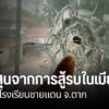 ร่องรอยความเสียหายจากกระสุนไม่ทราบชนิด-ที่หลงเข้ามาทะลุผนังบ
