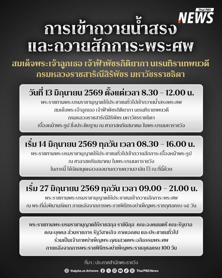 สำนักพระราชวังประกาศการถวายน้ำสรงพระศw-และถวายสักการะพระศw-ส