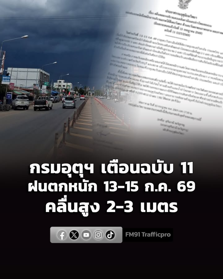 กรม-ประกาศเตือนฉบับ-11-ฝนตกหนัก-13-15-กค.-69-คลื่นสูง-|-2026-07-13-12:19:00