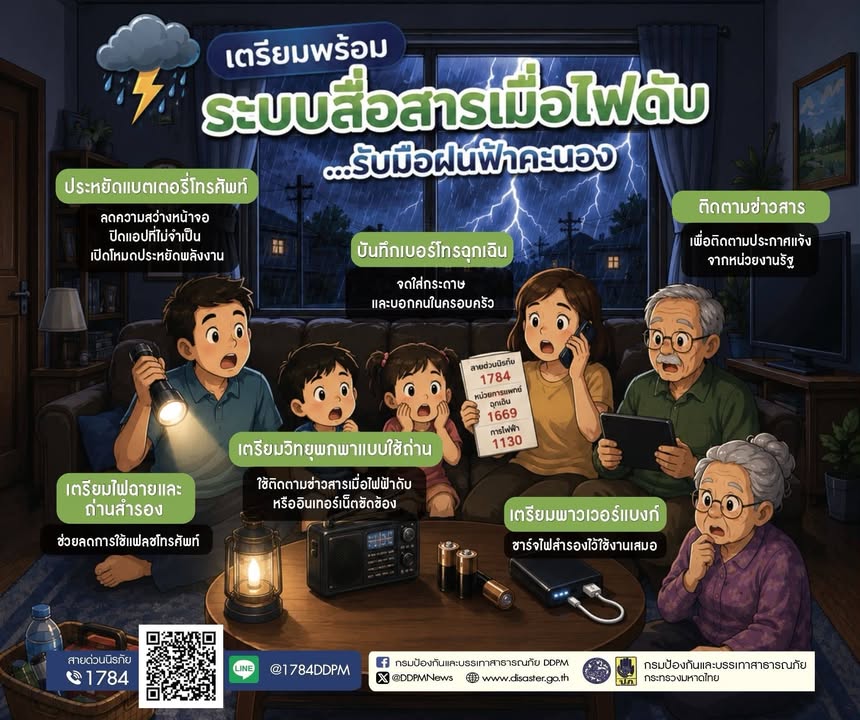 ️-ไฟดับช่วงฝนฟ้าคะนอง…อย่าปล่อยให้การสื่อสารดับตาม-กรมป้