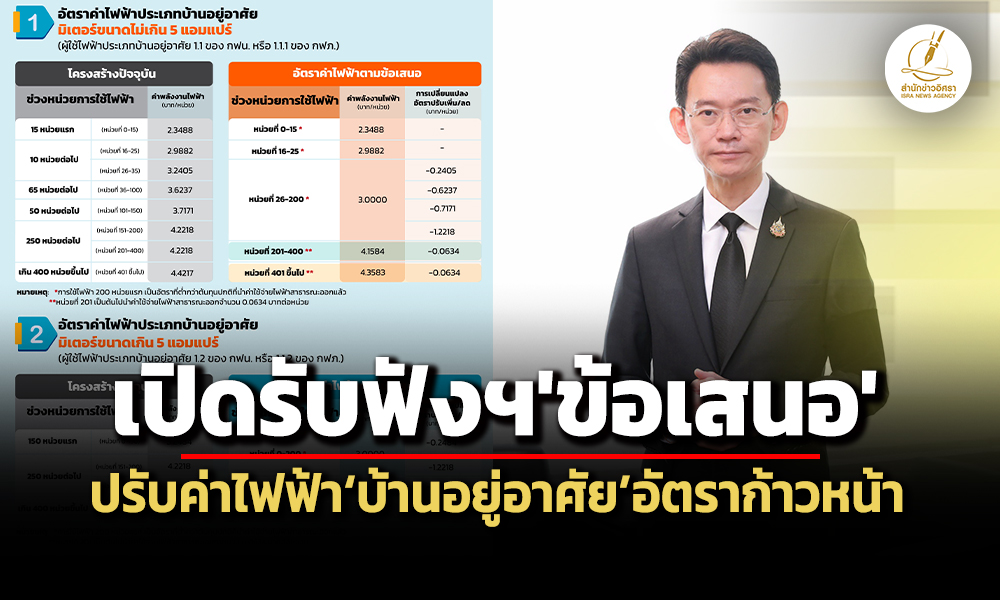 กกพเปิดฟังความเห็นฯข้อเสนอกฟน-กฟภ-กฟผ.ปรับค่าไฟฟ้าบ้านอยู่อาศัยอัตราก้าวหน้า