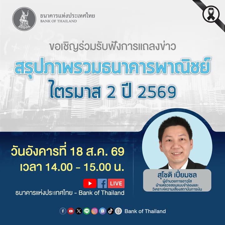 วันนี้-ขอเชิญร่วมรับฟังการแถลงข่าวสรุปภาพรวมธนาคารพาณิชย์-ไ