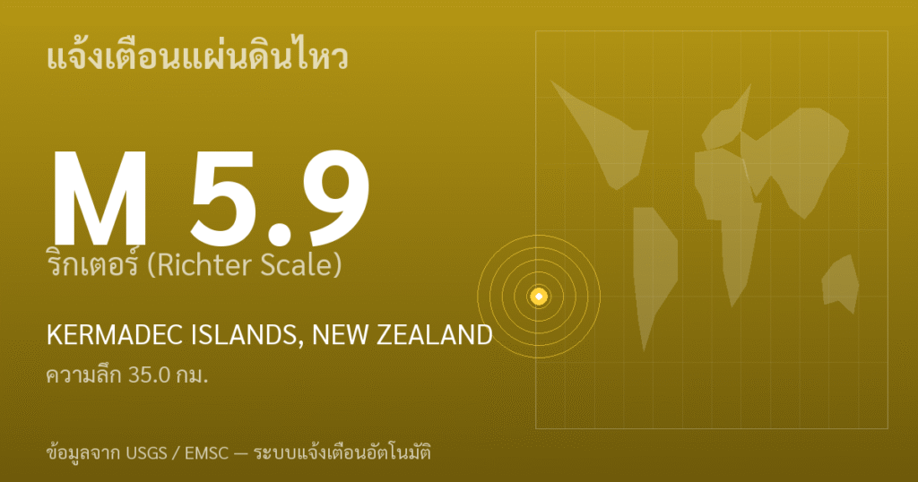 แผ่นดินไหวขนาด 5.9 ริกเตอร์ ที่ KERMADEC ISLANDS, NEW ZEALAND