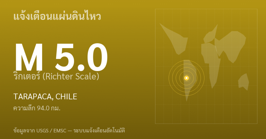 แผ่นดินไหวขนาด 5.0 ริกเตอร์ ที่ TARAPACA, CHILE