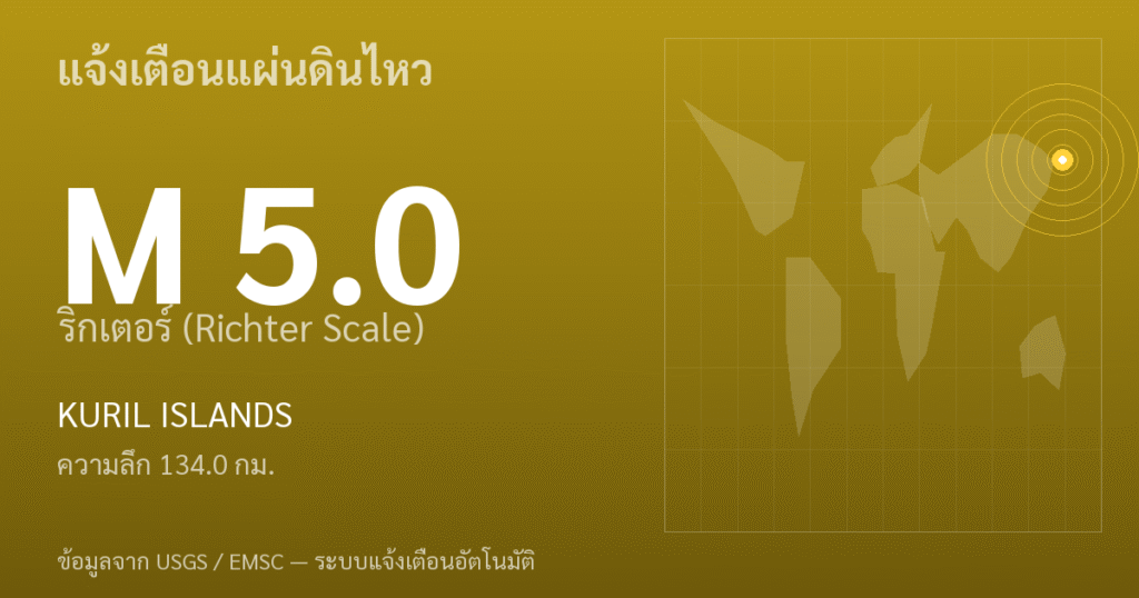 แผ่นดินไหวขนาด 5.0 ริกเตอร์ ที่ KURIL ISLANDS