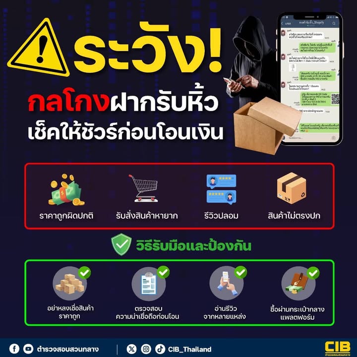 ระวัง-กลโกงฝากรับหิ้ว-เช็คให้ชัวร์ก่อนโอนเงิน.-มิจฉาชีพจะแ