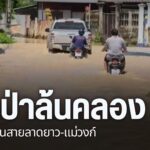 ฝนตกหนัก-ทำให้น้ำป่าจากเขาแม่วงก์-ล้นคลอง-เอ่อท่วมถนนลาดยาว-
