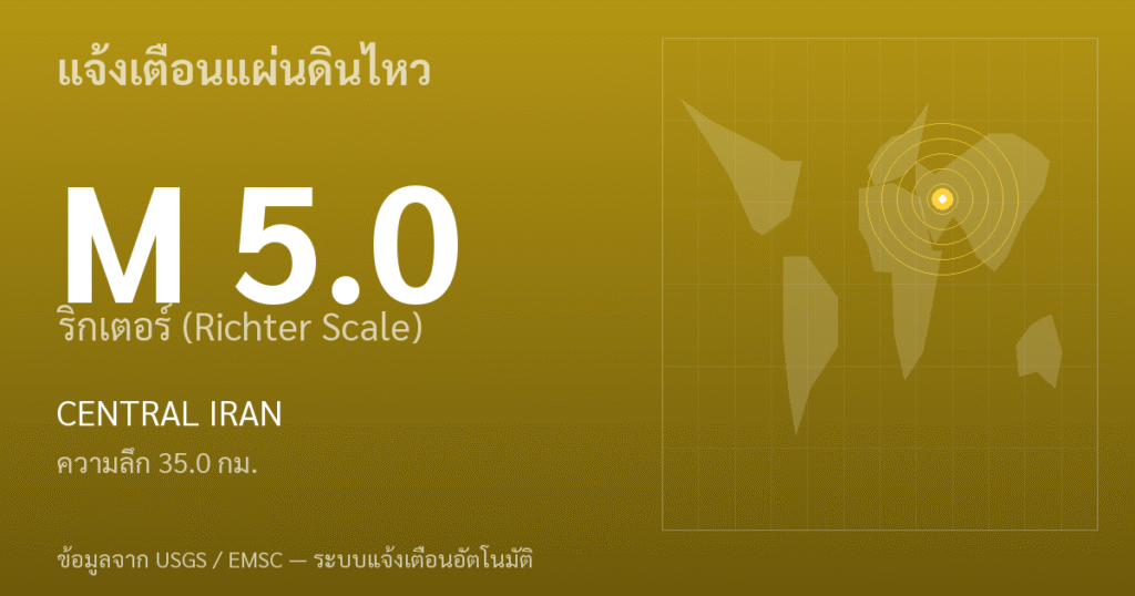 แผ่นดินไหวขนาด 5.0 ริกเตอร์ ที่ CENTRAL IRAN