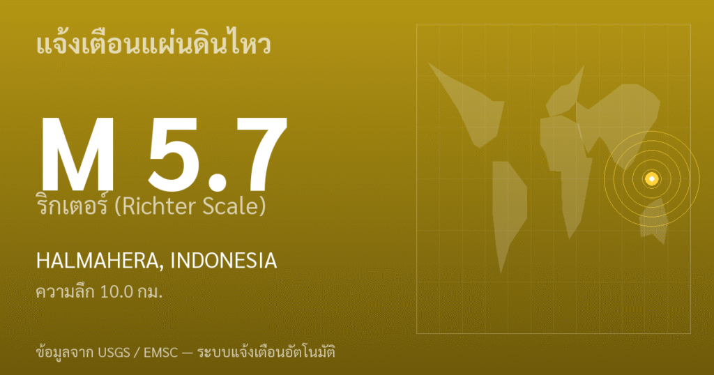 แผ่นดินไหวขนาด 5.7 ริกเตอร์ ที่ HALMAHERA, INDONESIA
