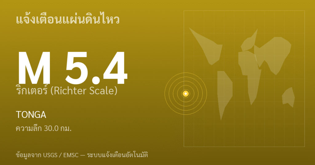 แผ่นดินไหวขนาด 5.4 ริกเตอร์ ที่ TONGA