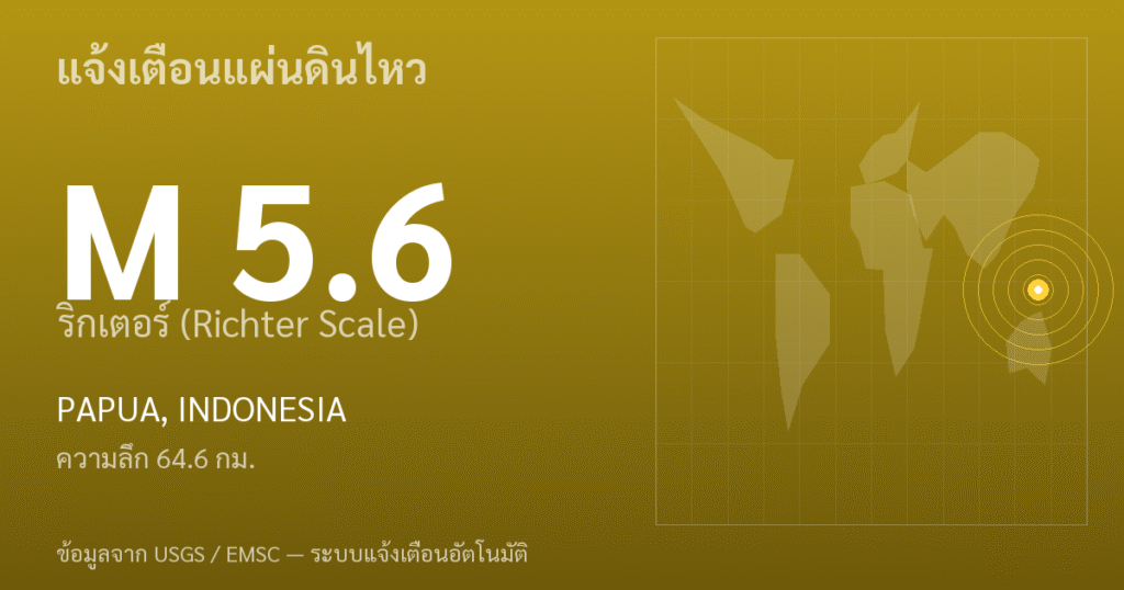 แผ่นดินไหวขนาด 5.6 ริกเตอร์ ที่ PAPUA, INDONESIA