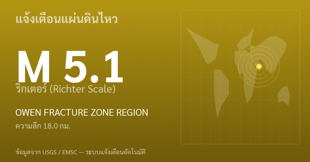 แผ่นดินไหวขนาด 5.1 ริกเตอร์ ที่ OWEN FRACTURE ZONE REGION