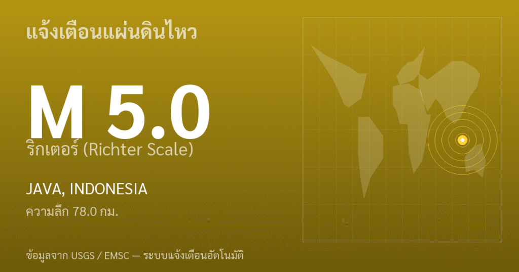 แผ่นดินไหวขนาด 5.0 ริกเตอร์ ที่ JAVA, INDONESIA