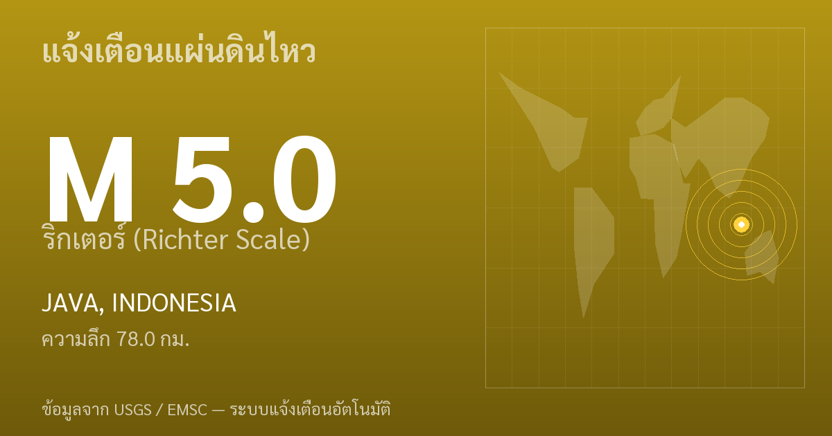 แผ่นดินไหวขนาด 5.0 ริกเตอร์ ที่ JAVA, INDONESIA
