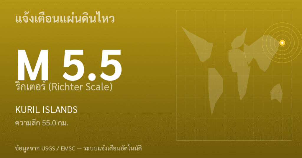 แผ่นดินไหวขนาด 5.5 ริกเตอร์ ที่ KURIL ISLANDS