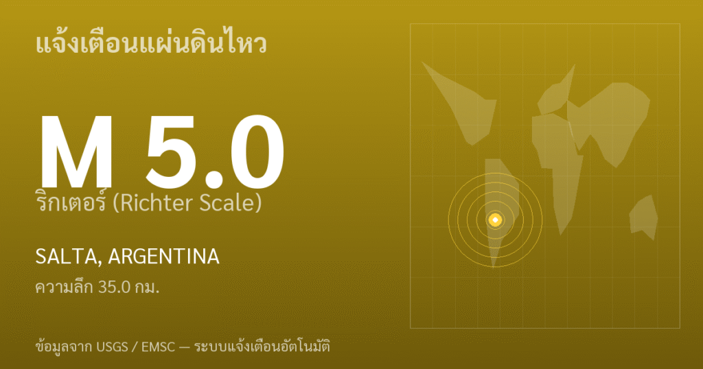 แผ่นดินไหวขนาด 5.0 ริกเตอร์ ที่ SALTA, ARGENTINA