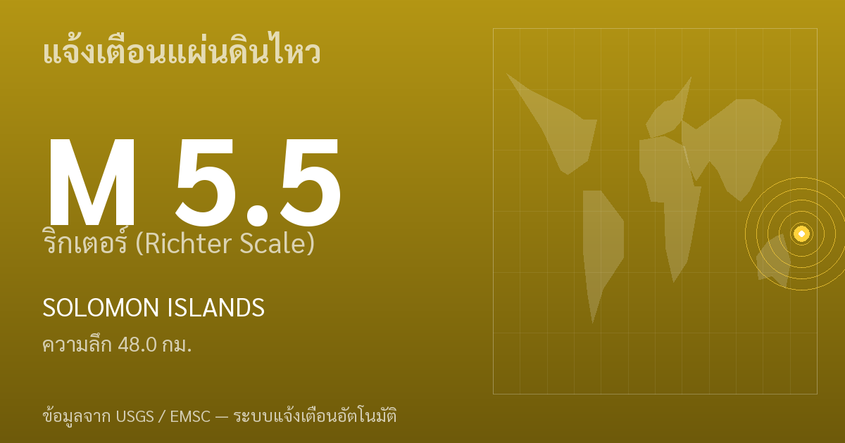 แผ่นดินไหวขนาด 5.5 ริกเตอร์ ที่ SOLOMON ISLANDS