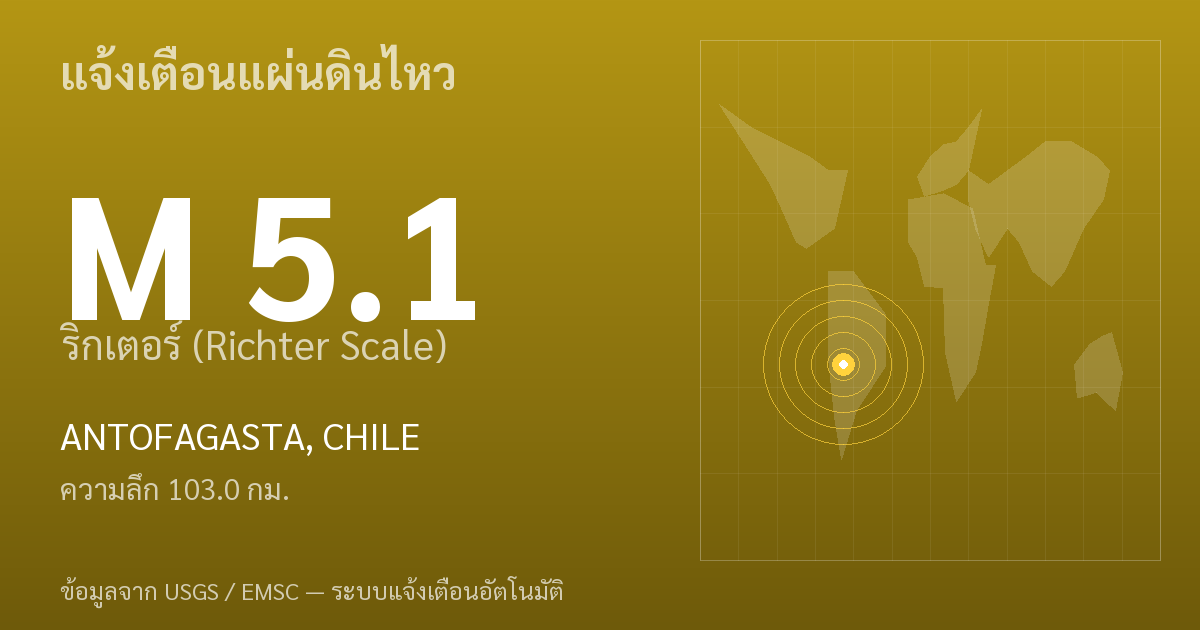 แผ่นดินไหวขนาด 5.1 ริกเตอร์ ที่ ANTOFAGASTA, CHILE