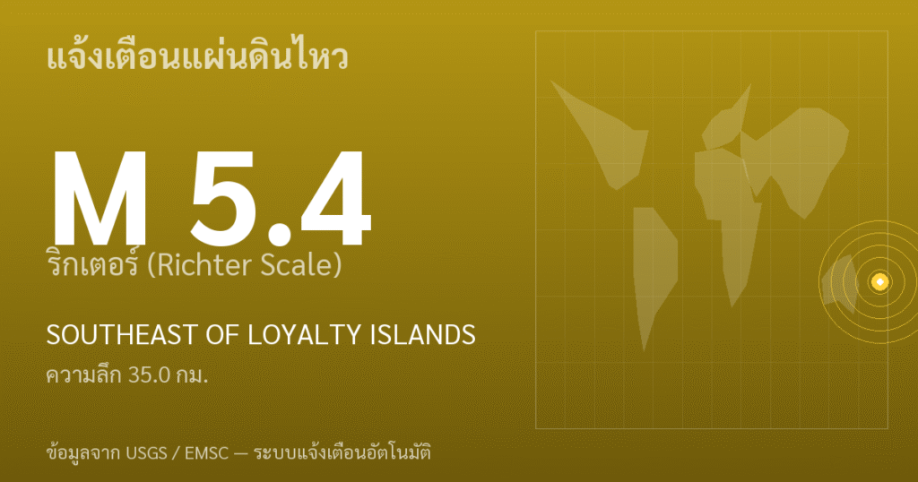 แผ่นดินไหวขนาด 5.4 ริกเตอร์ ที่ SOUTHEAST OF LOYALTY ISLANDS