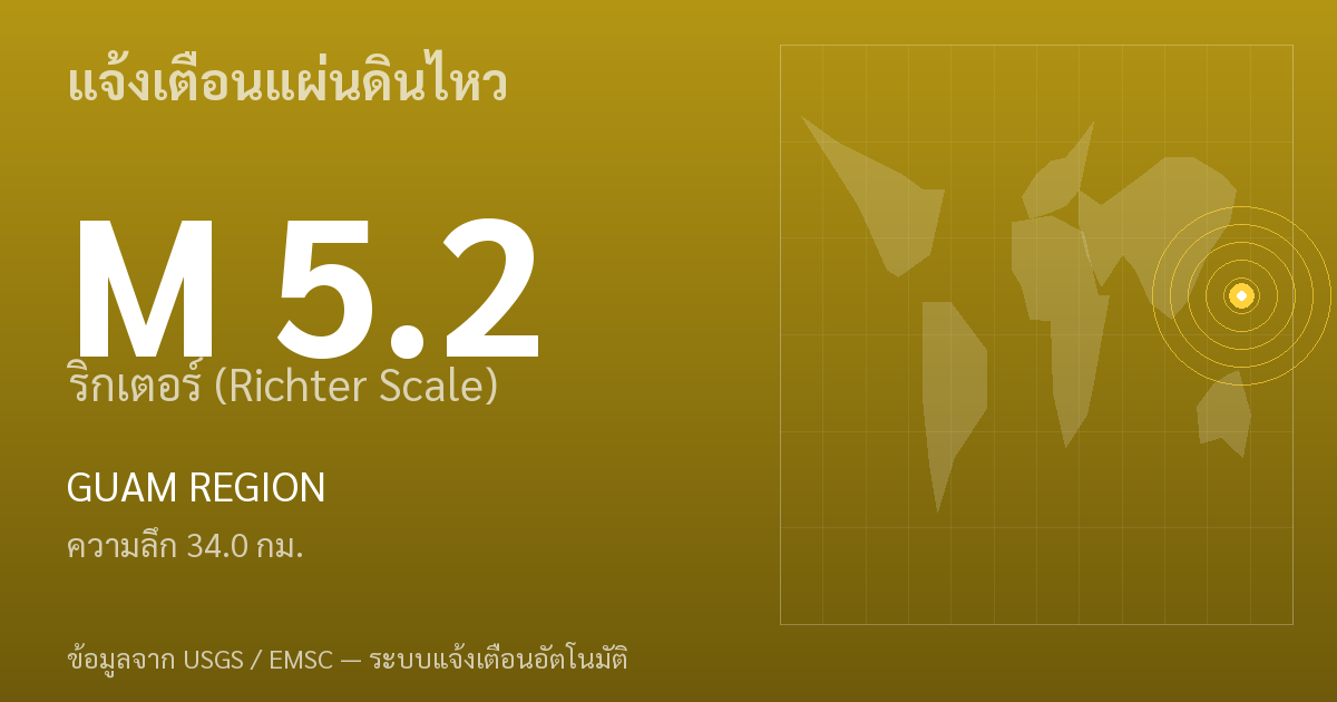 แผ่นดินไหวขนาด 5.2 ริกเตอร์ ที่ GUAM REGION