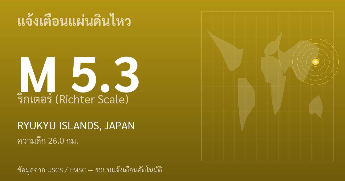 แผ่นดินไหวขนาด 5.3 ริกเตอร์ ที่ RYUKYU ISLANDS, JAPAN