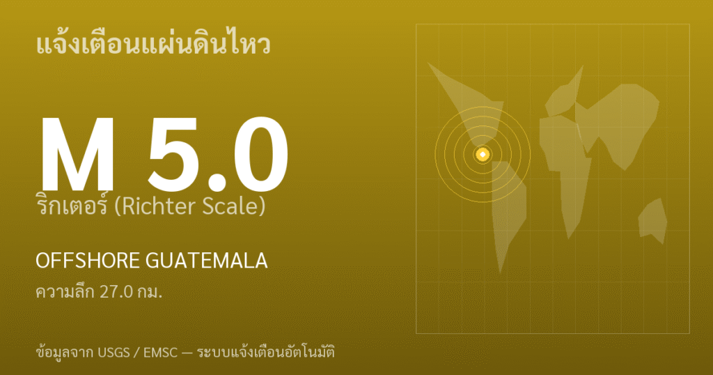 แผ่นดินไหวขนาด 5.0 ริกเตอร์ ที่ OFFSHORE GUATEMALA