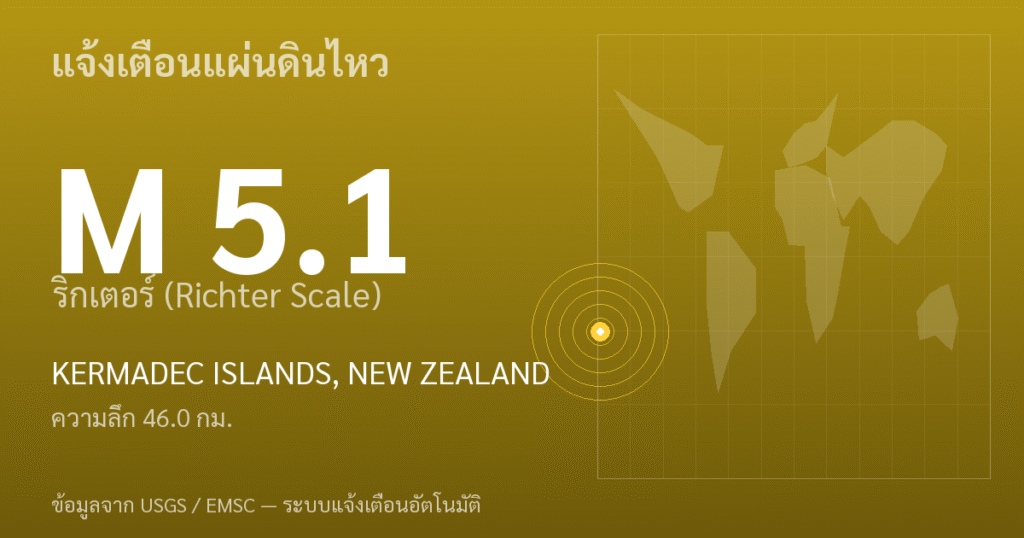 แผ่นดินไหวขนาด 5.1 ริกเตอร์ ที่ KERMADEC ISLANDS, NEW ZEALAND