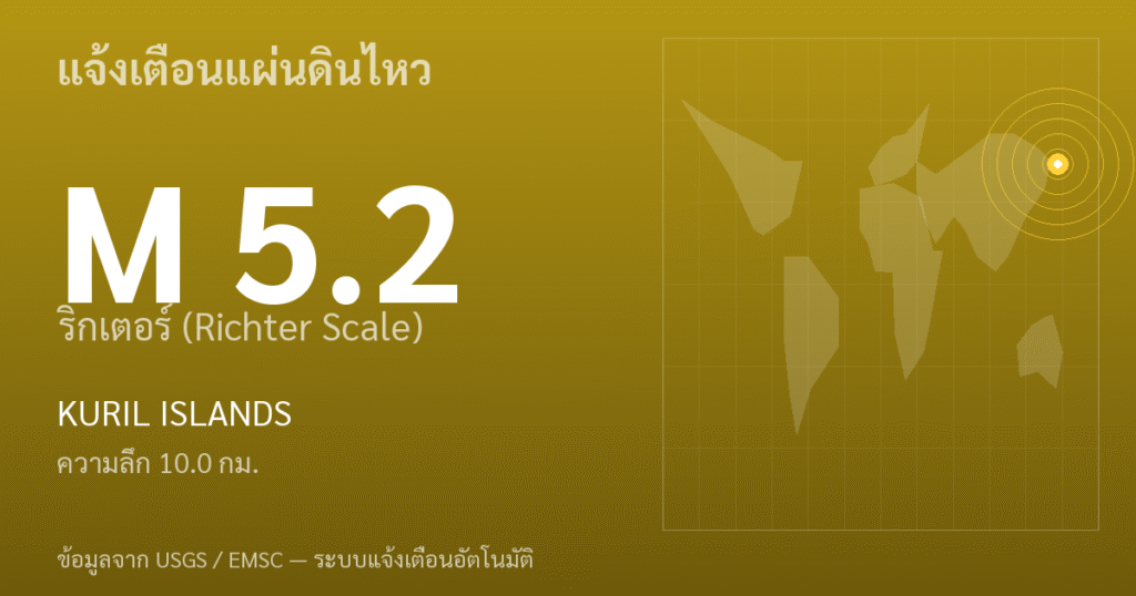 แผ่นดินไหวขนาด 5.2 ริกเตอร์ ที่ KURIL ISLANDS