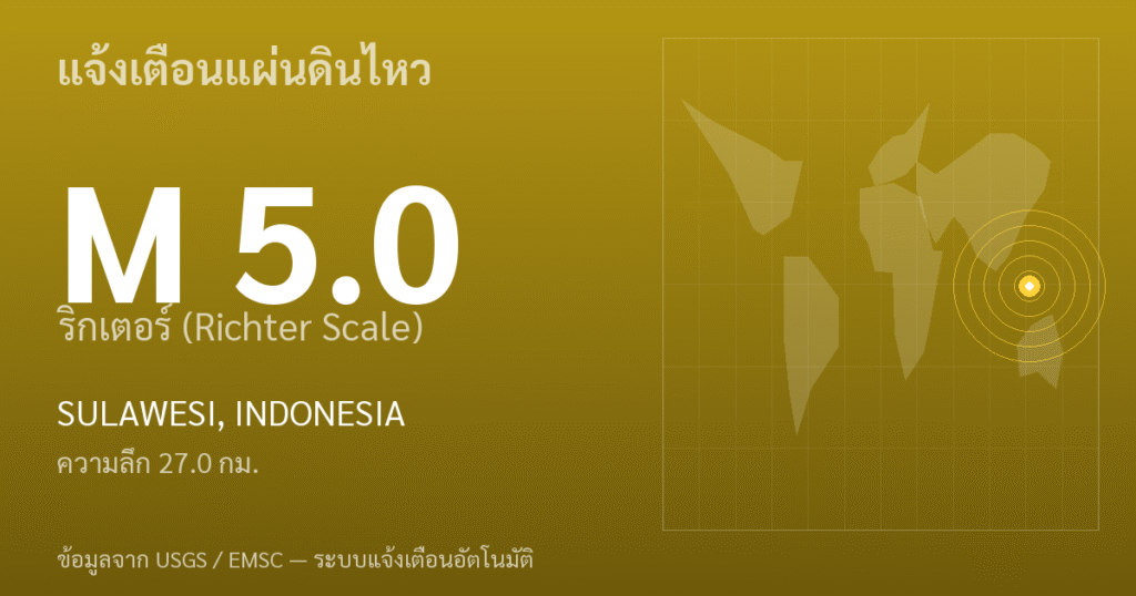 แผ่นดินไหวขนาด 5.0 ริกเตอร์ ที่ SULAWESI, INDONESIA