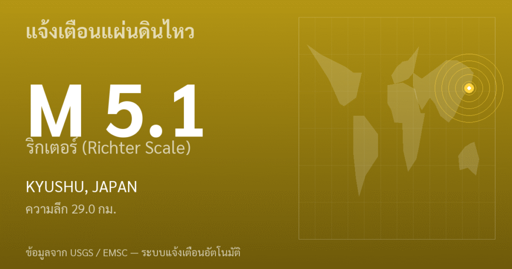 แผ่นดินไหวขนาด 5.1 ริกเตอร์ ที่ KYUSHU, JAPAN