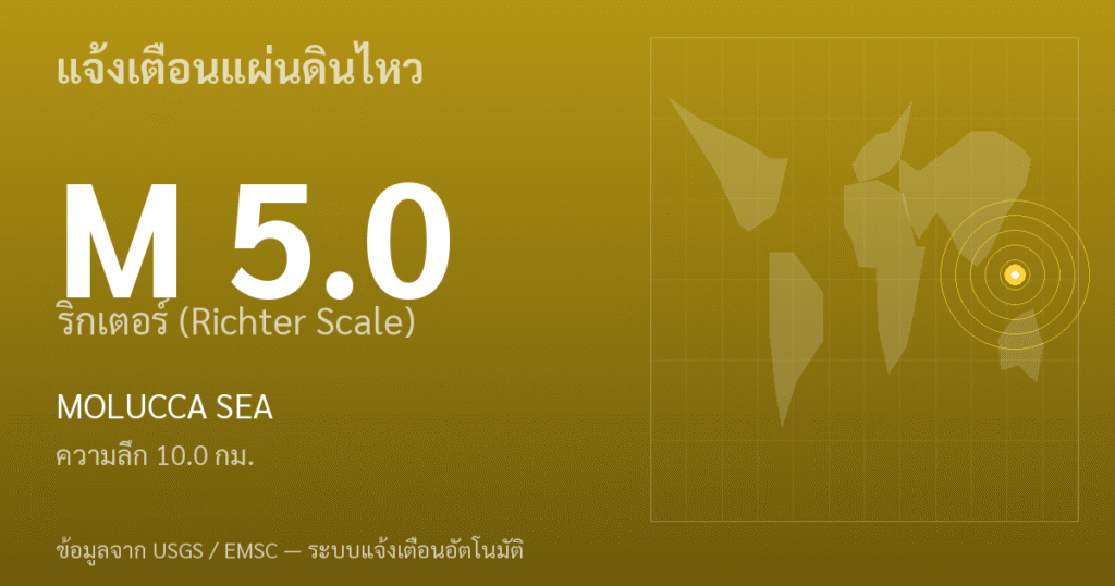 แผ่นดินไหวขนาด 5.0 ริกเตอร์ ที่ MOLUCCA SEA